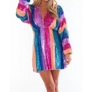 Show Me Your MuMu Kidman Mini Dress Neon Stripe Sequins